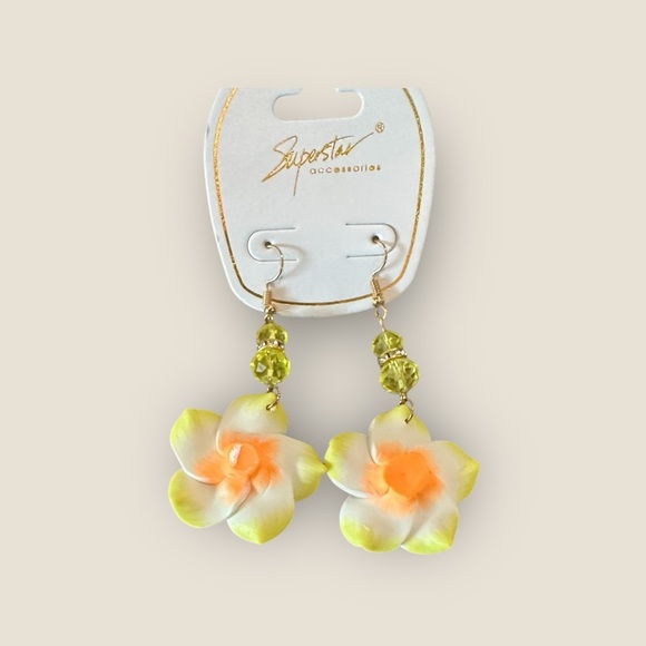 Superstar Accessories Floral Drop Earrings – Tropical Yellow & Orange – 3” - Picture 2 of 5
